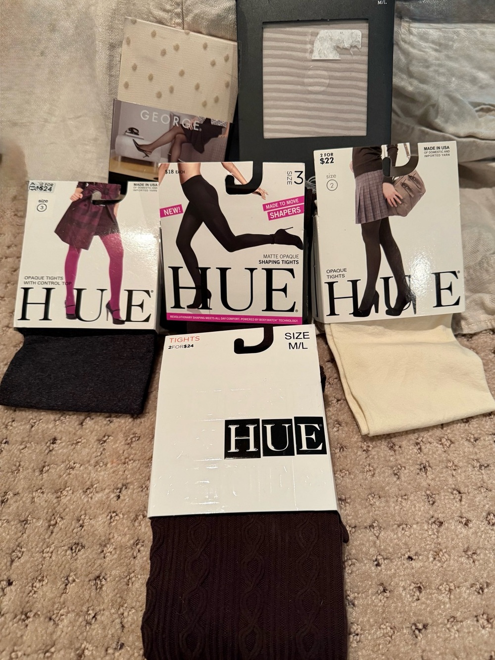 HUE Assorted Women's Opaque & Shaping Tights - Black, Cream, Expresso
